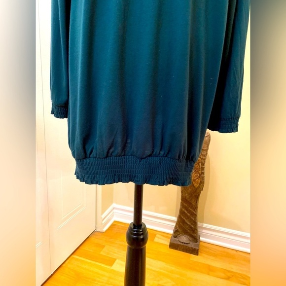 Y2K  Uniqlo Japan green mock neck tunic w/ smocking collar & hem 💚 - Picture 5 of 9